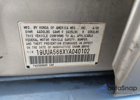2000 Acura Tl 3.2 from USA, damaged, VIN 19UUA566XYA040102